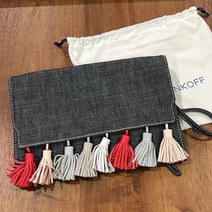 Rebecca Minkoff Denim Tassel Crossbody WOC Bag